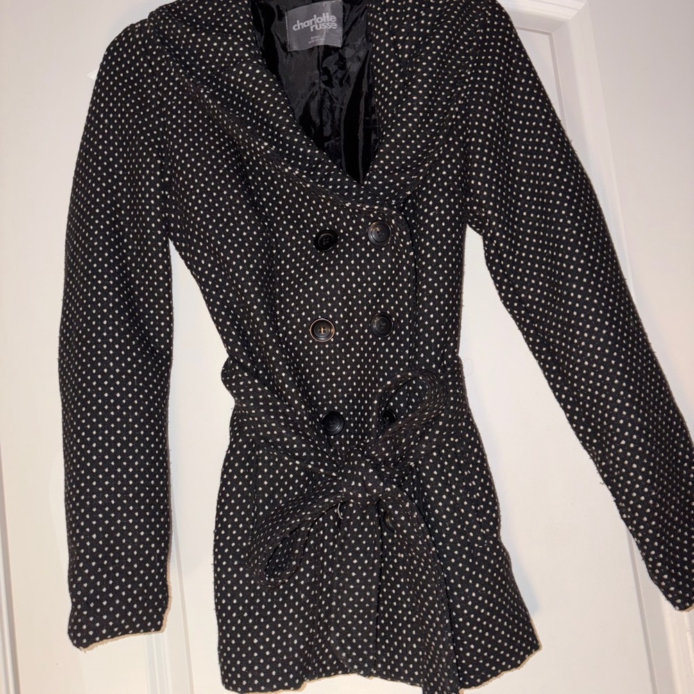 Charlotte Russe Black and White Polka Dot Trench Coat